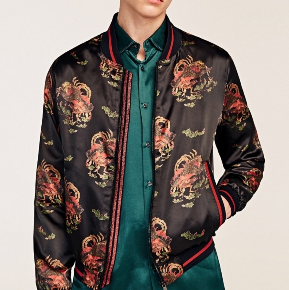 Zara Man | Satin Floral Print Bomber Jacket
